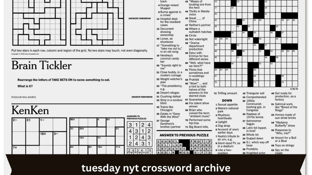 Tuesday NYT Crossword Archive